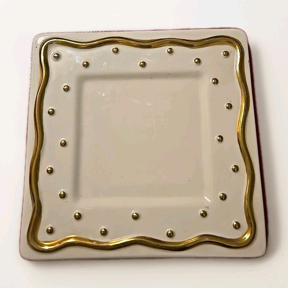 Vintage 1998 Inspirado Gold Dotted Dance Decorative Candle + Tray Hand Painted